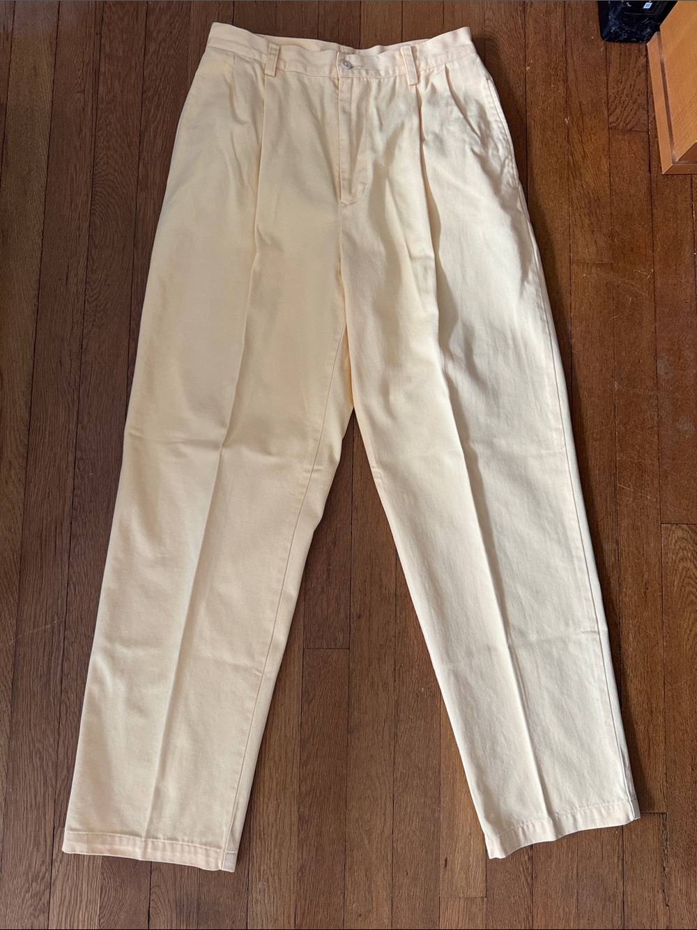 RALPH LAUREN 100% COTTON YELLOW PLEATED ZIP BUTTON SIDE POCKETS KHAKIS PANTS 10